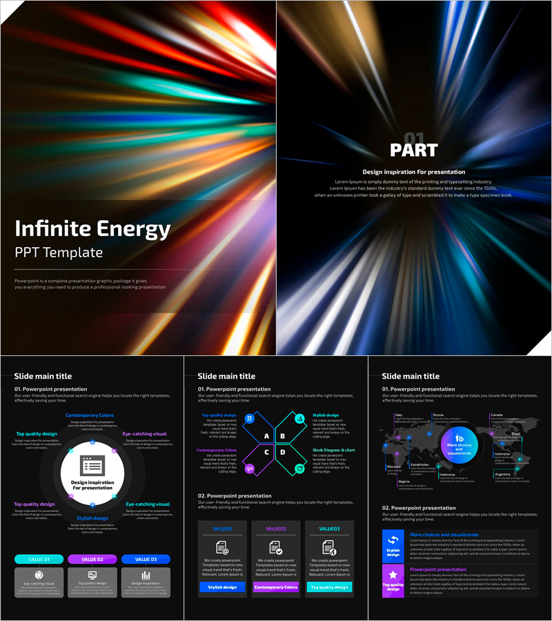 무한 에너지 세로형 PPT 템플릿 – 비즈니스 프레젠테이션에 적합