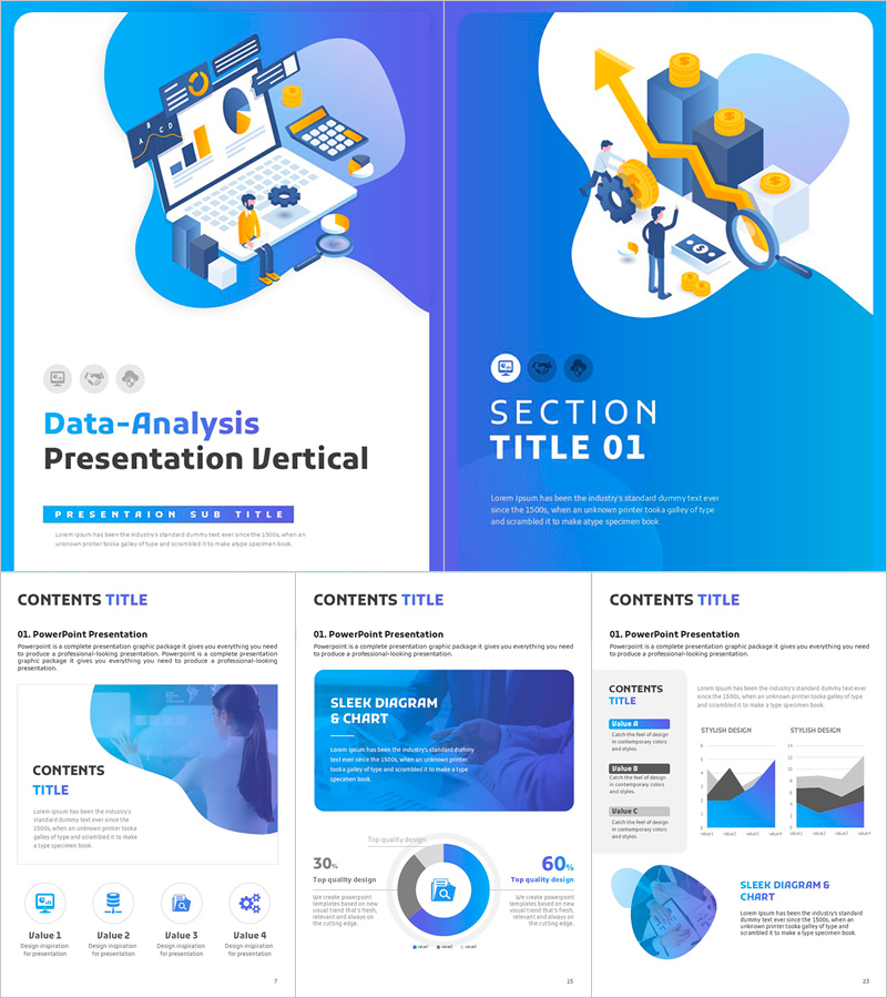 데이터 분석 세로형 프레젠테이션 템플릿 - 현대적이고 직관적인 디자인