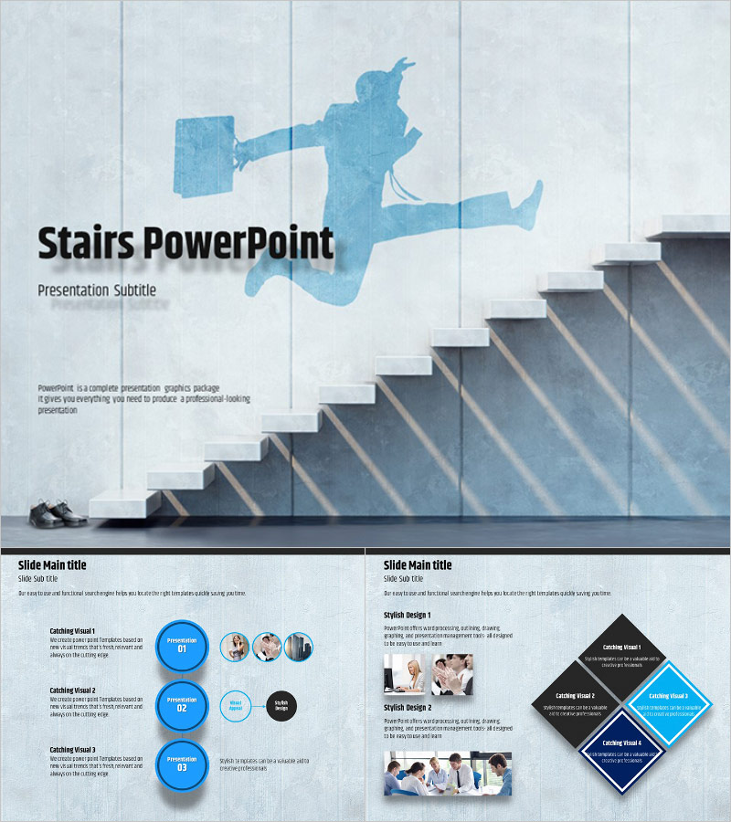 비지니스 맨 계단 PPT 템플릿 – 세련된 비주얼로 승진의 계단을 오르세요