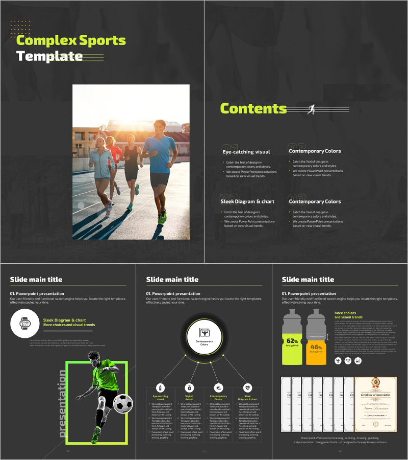 스포츠 종합 프레젠테이션 템플릿 – 역동적이고 신선한 디자인