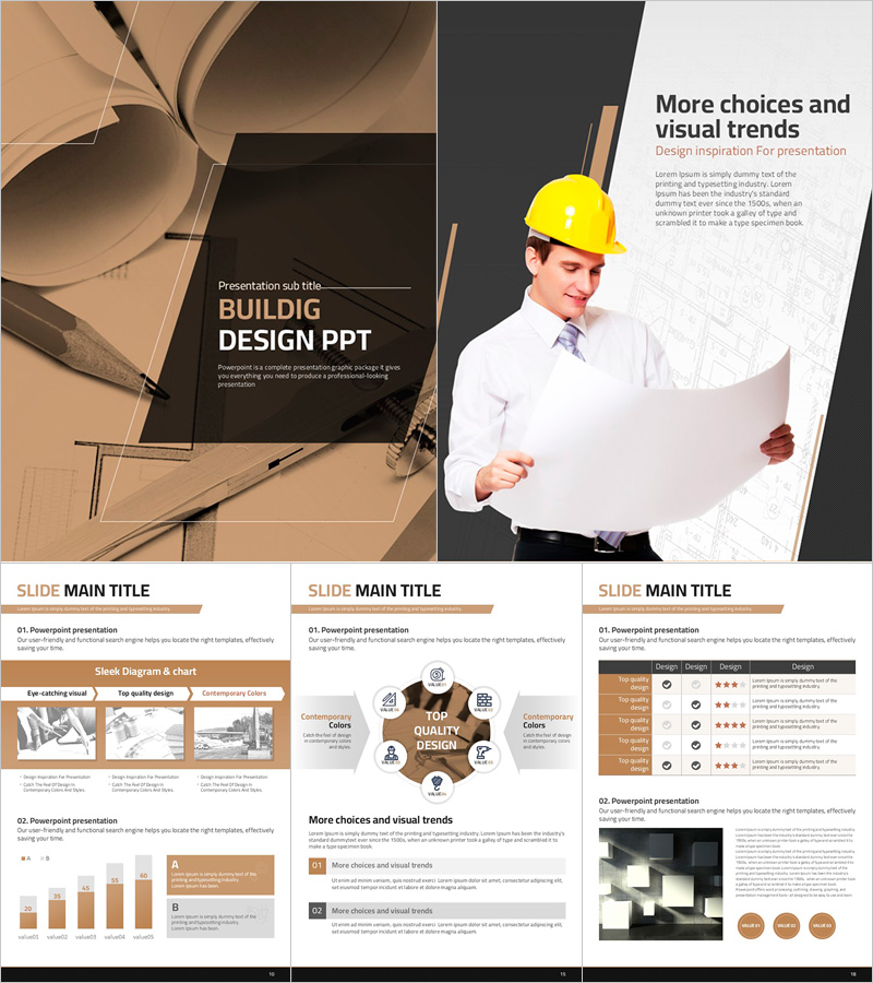 건설 설계 세로형 PPT 템플릿 – 세련된 디자인으로 전문성을 강조