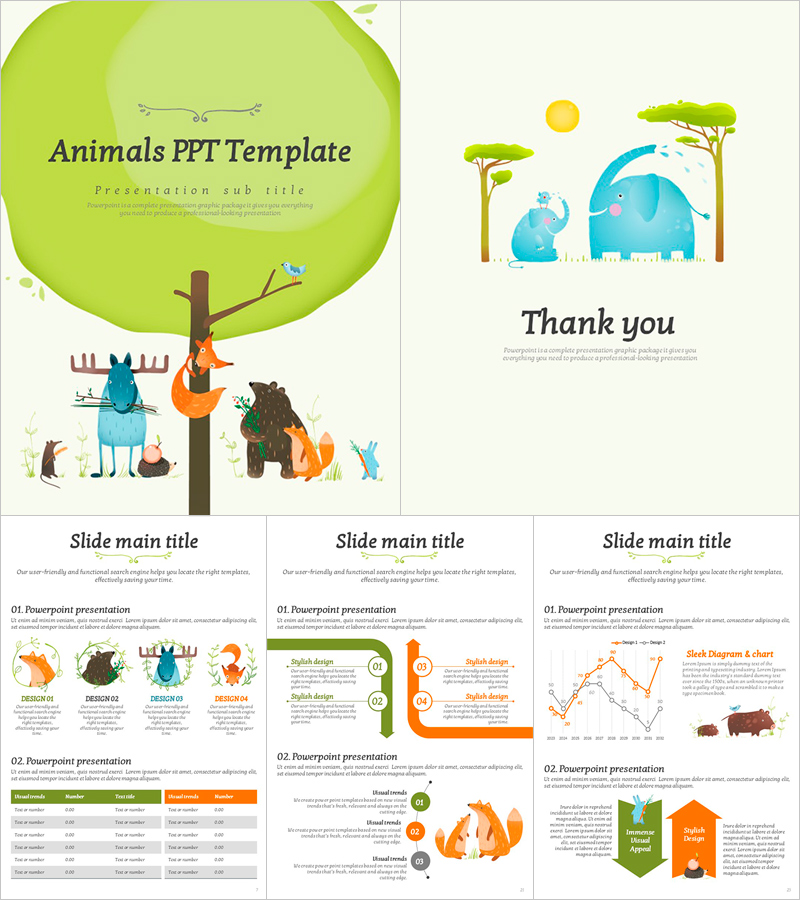 동물 일러스트 세로형 PPT 템플릿 – 귀여운 디자인으로 시각적 효과 극대화
