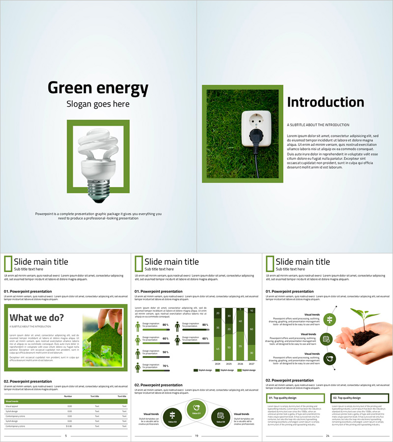 친환경 그린 에너지 세로형 프레젠테이션 템플릿 – 현대적이고 산뜻한 디자인