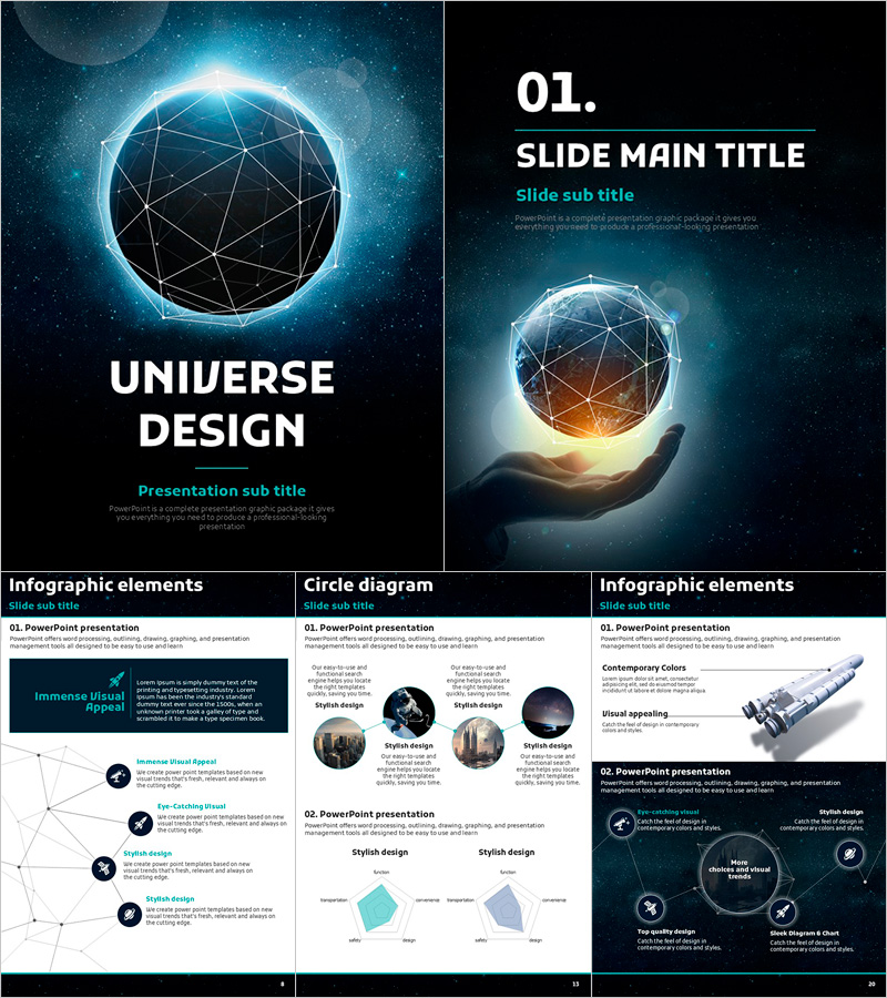 우주 세로형 PPT 템플릿 – 미래 지향적인 디자인