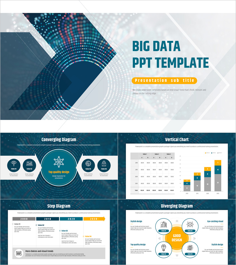빅데이터 와이드 피피티 템플릿 – 현대적이고 세련된 디자인