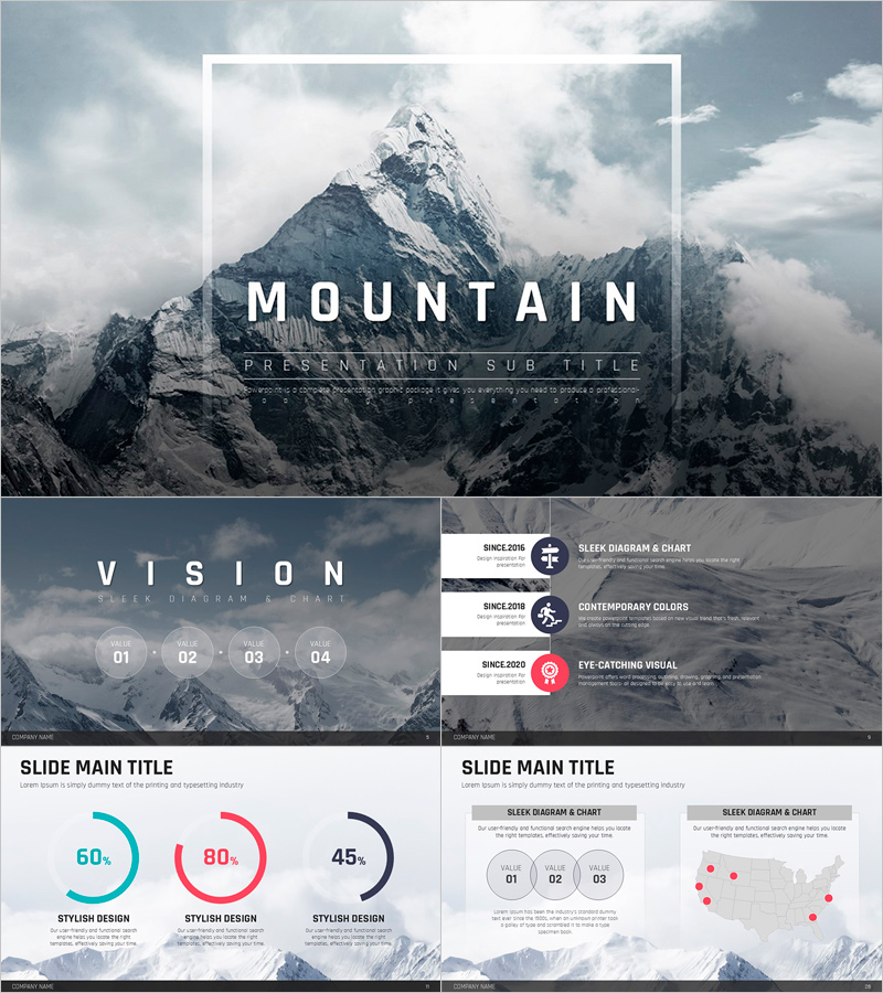 산 와이드 프레젠테이션 템플릿 – 시각적인 자연을 담다