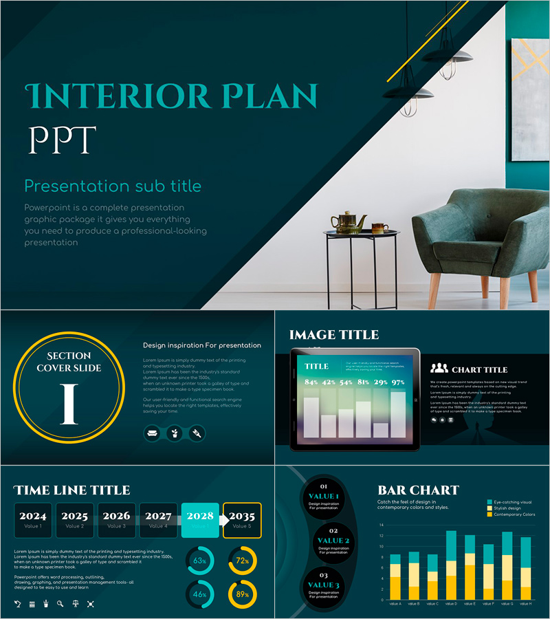 인테리어 와이드 프레젠테이션 템플릿 – 세련된 디자인과 시각적 요소