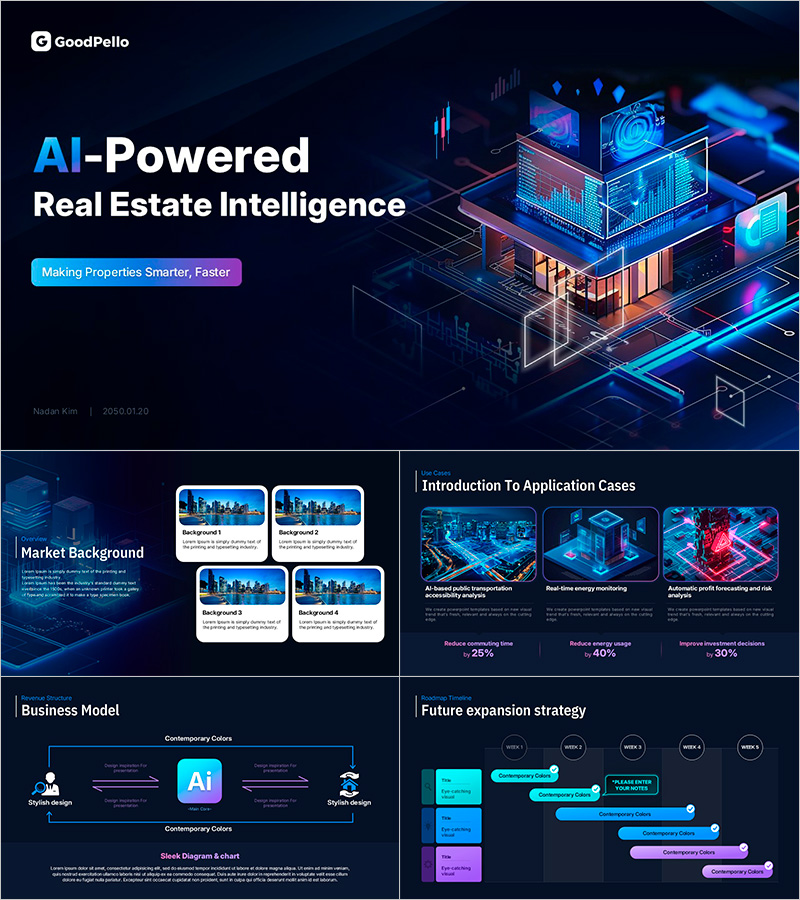 스마트 부동산 AI 솔루션 피치덱 템플릿 – 프로페셔널하고 세련된 디자인