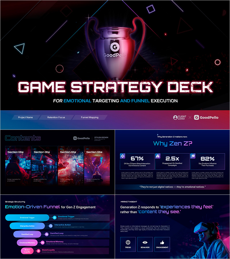 게이밍 콘텐츠 기반 브랜딩 전략 템플릿 - 감각적이고 몰입감 있는 디자인