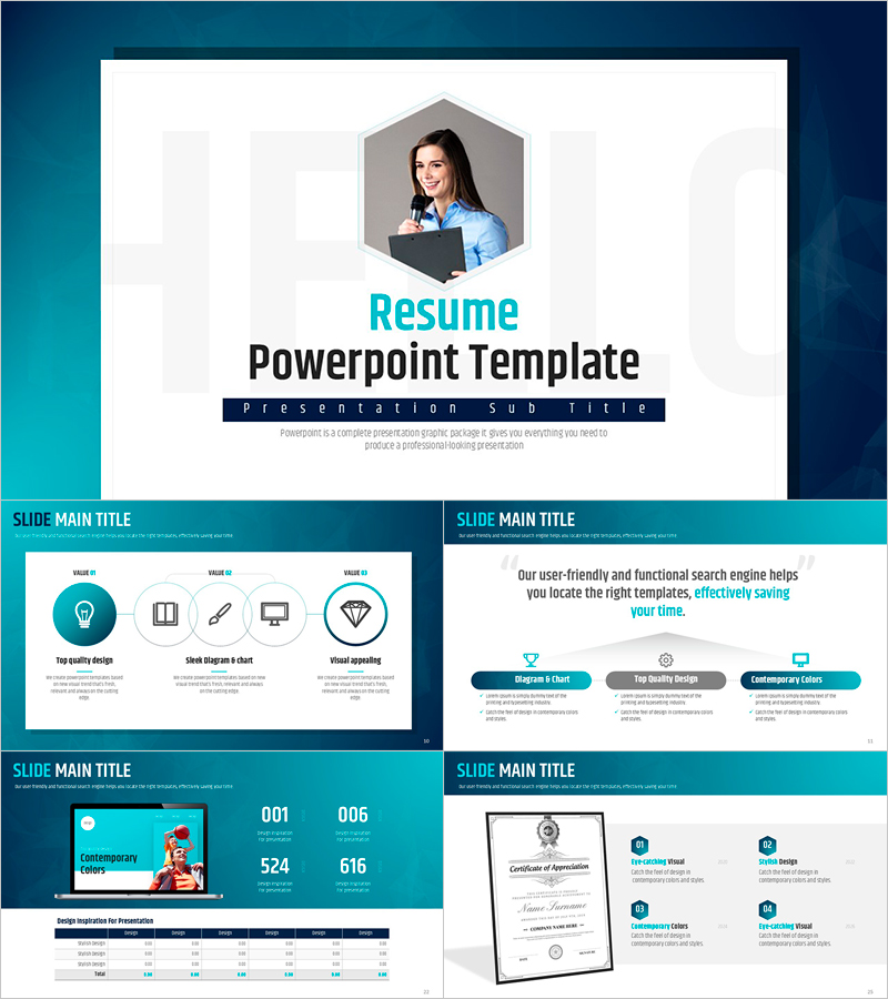 이력서 와이드 파워포인트 템플릿 – 세련된 디자인으로 눈길을 사로잡다