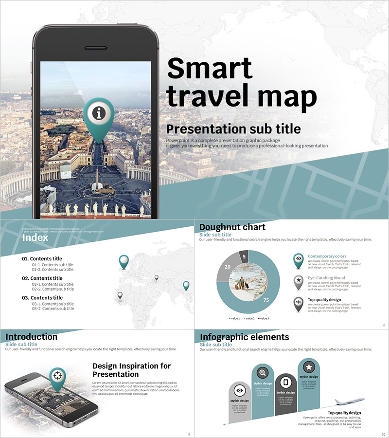 모바일 여행 지도 와이드 PPT 템플릿 – 시각적으로 놀라운 디자인