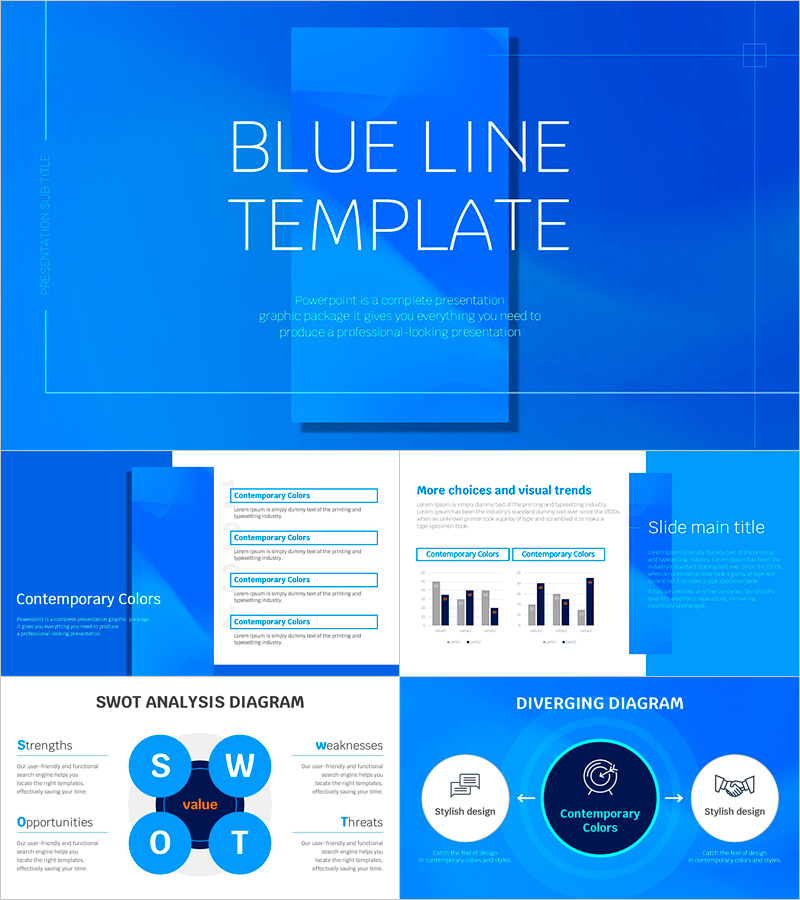 블루라인 프레젠테이션 템플릿 – 시각적으로 매력적인 디자인