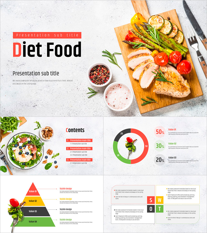 다이어트 식단 PPT 템플릿 – 세련된 비주얼과 실용적인 디자인