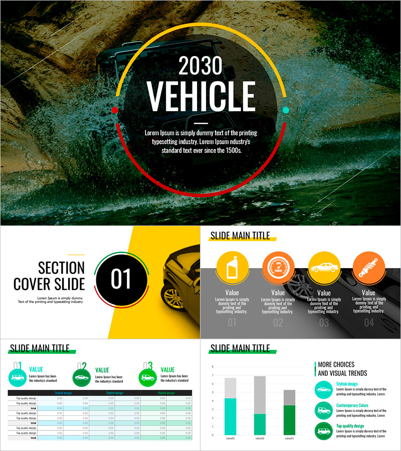 자동차 프레젠테이션 템플릿 – 세련되고 다채로운 디자인