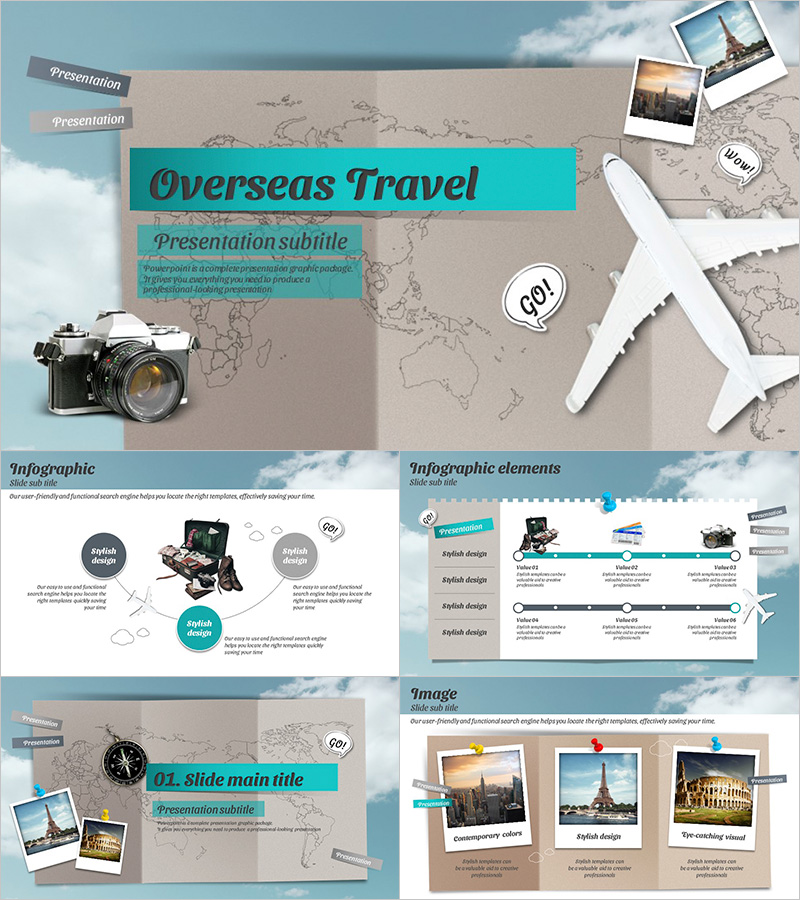 Travelling PowerPoint Wide Template – Colorful Design and Functionality