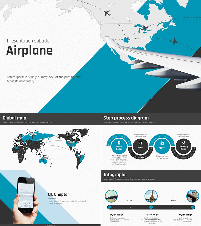 비행기 여행 프레젠테이션 템플릿 – 세련된 여행 디자인