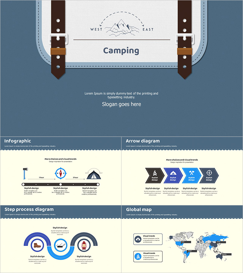 캠프 배낭 와이드 피피티 템플릿 – 자연과 여행을 위한 감각적인 디자인
