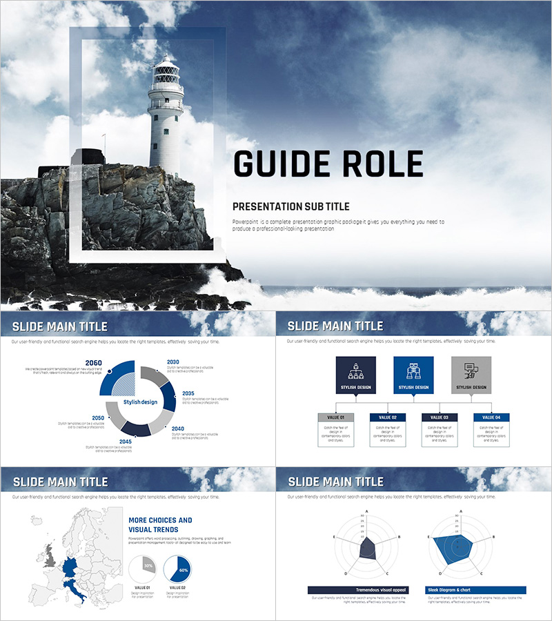 자연/여행 프레젠테이션 템플릿 – 등대와 함께하는 와이드 디자인