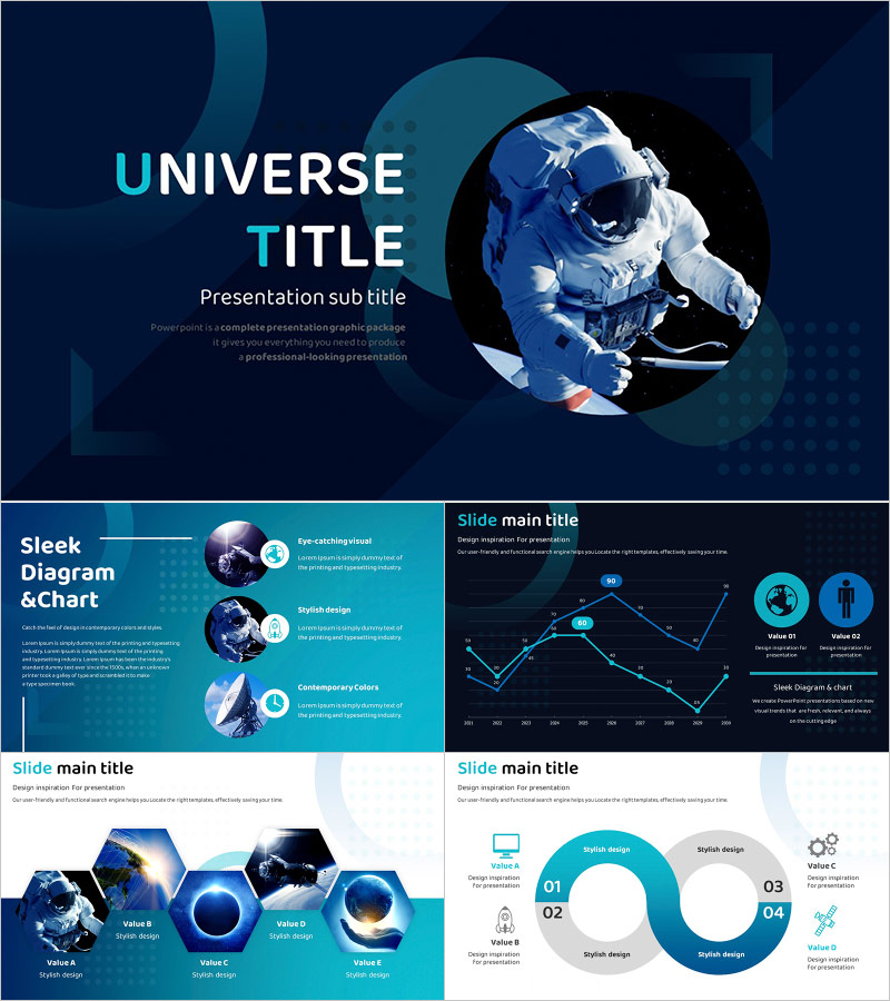 우주여행 프레젠테이션 템플릿 - 세련된 우주 탐사 디자인