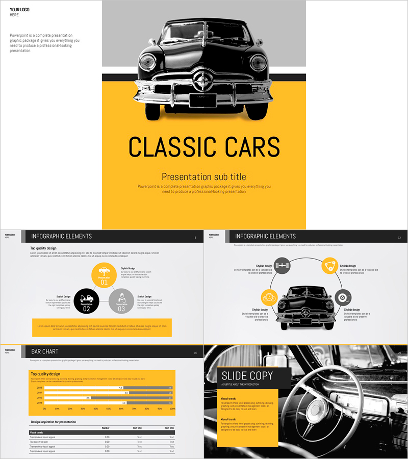 자동차 와이드 PPT 템플릿 – 클래식 자동차를 위한 스타일리시한 디자인