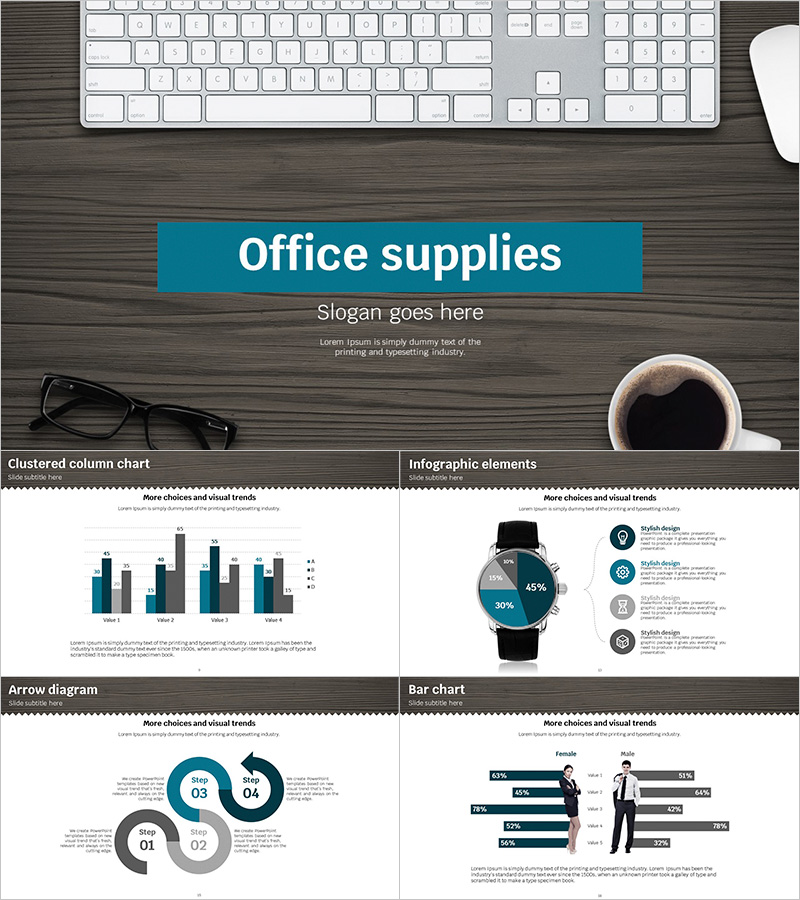 사무용품 프레젠테이션 템플릿 – 와이드 디자인으로 주목 집중