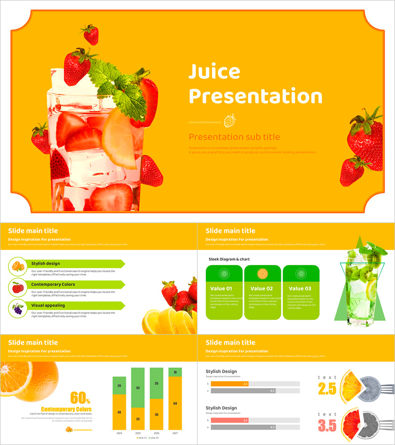 상큼한 주스 프레젠테이션 템플릿 – 신선한 비주얼 교육 자료