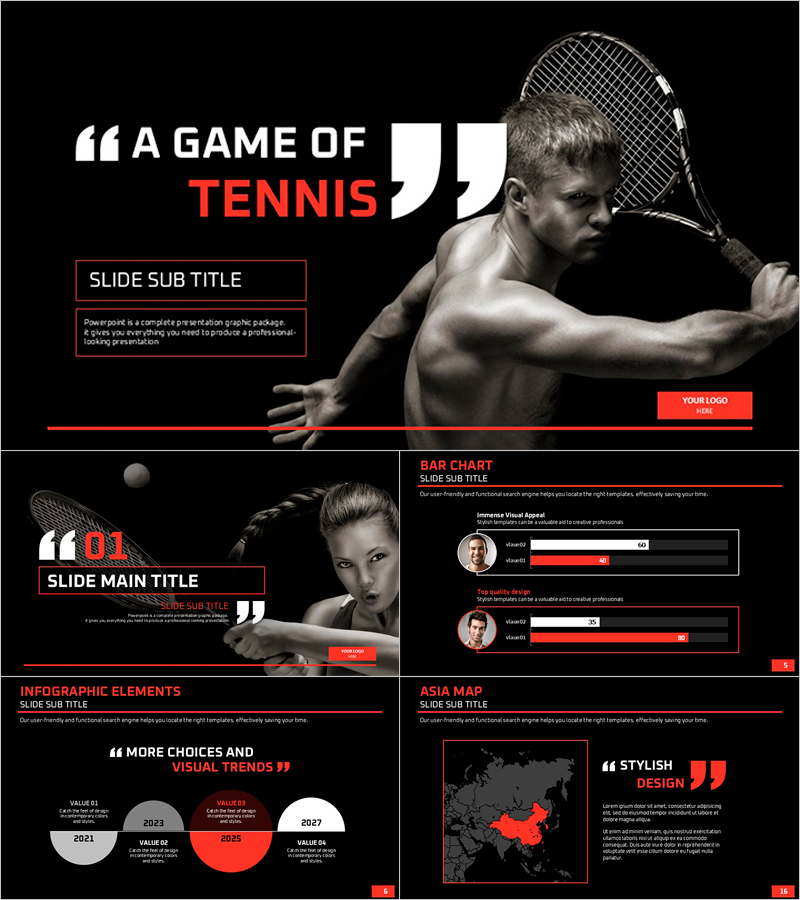 테니스 와이드 프레젠테이션 템플릿 – 스포츠의 역동성을 담은 디자인
