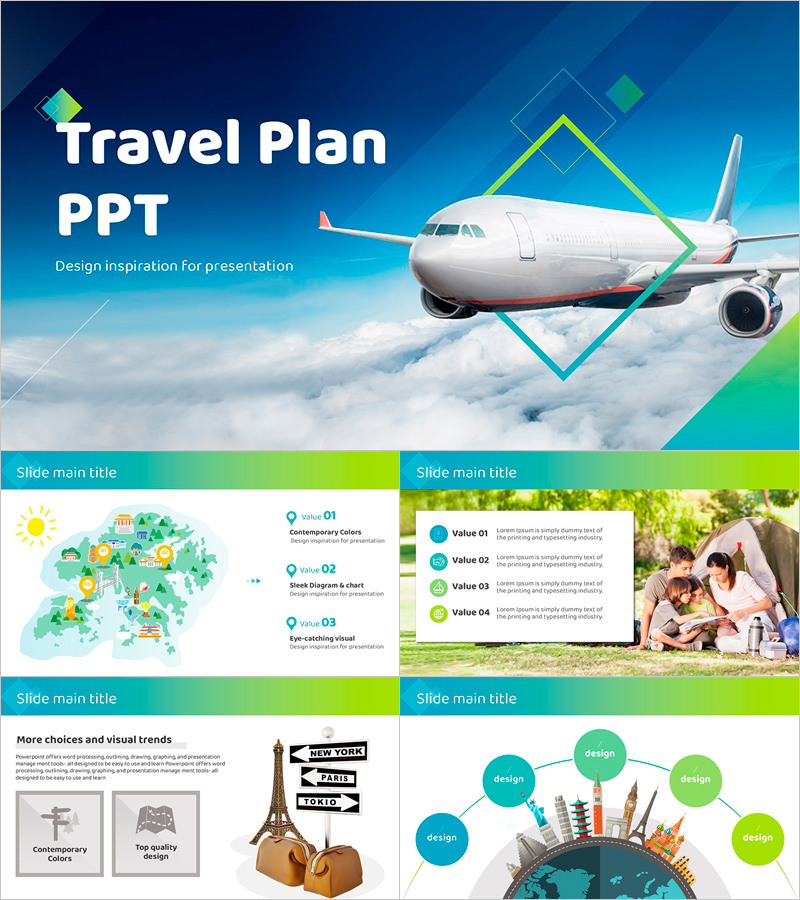 배낭여행 와이드 PPT 템플릿 – 자연과 여행을 담은 디자인