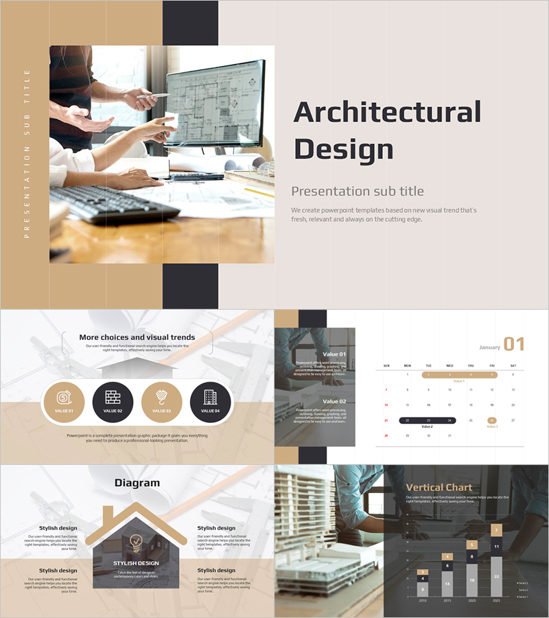 건축 설계 디자인 와이드 템플릿 – 현대적이고 전문적인 프레젠테이션