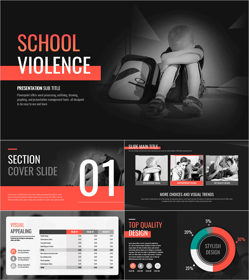 학교 폭력 와이드 템플릿 – 강렬한 비주얼로 주목받는 프레젠테이션