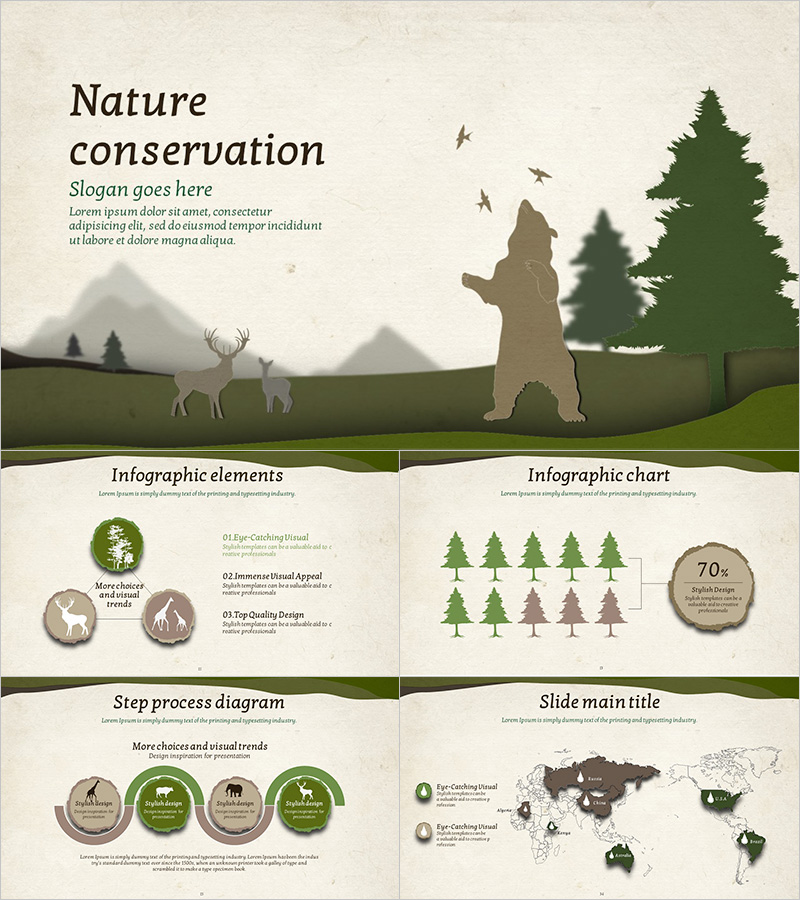 동물원 나무 실루엣 와이드 프레젠테이션 템플릿 – 자연을 담은 감각적인 디자인