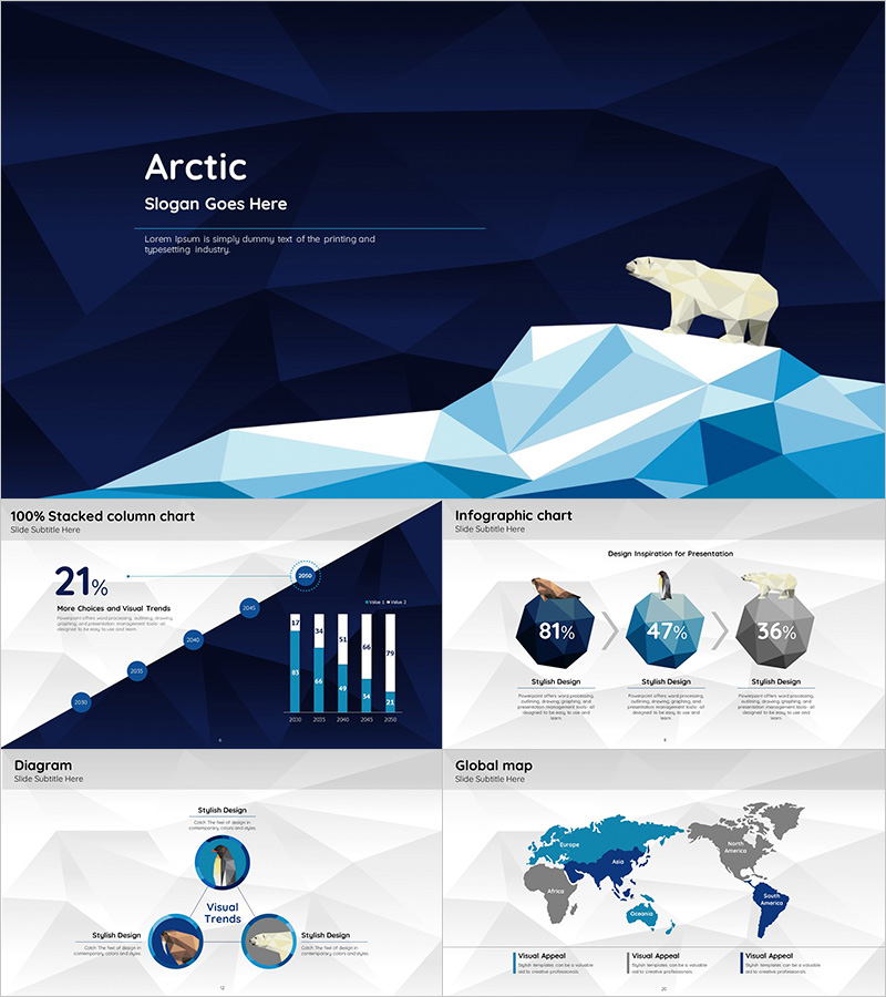 북극곰 테마 와이드 프레젠테이션 템플릿 – 멋진 자연의 비주얼