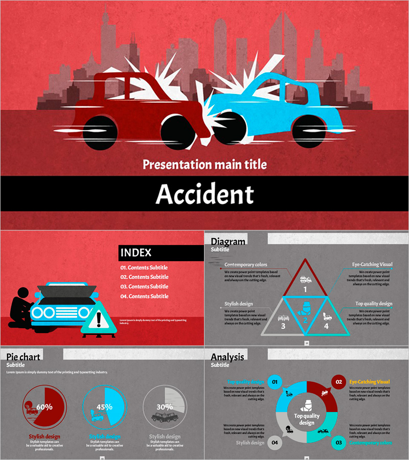 자동차 사고 프레젠테이션 템플릿 – 강렬한 비주얼과 깔끔한 디자인