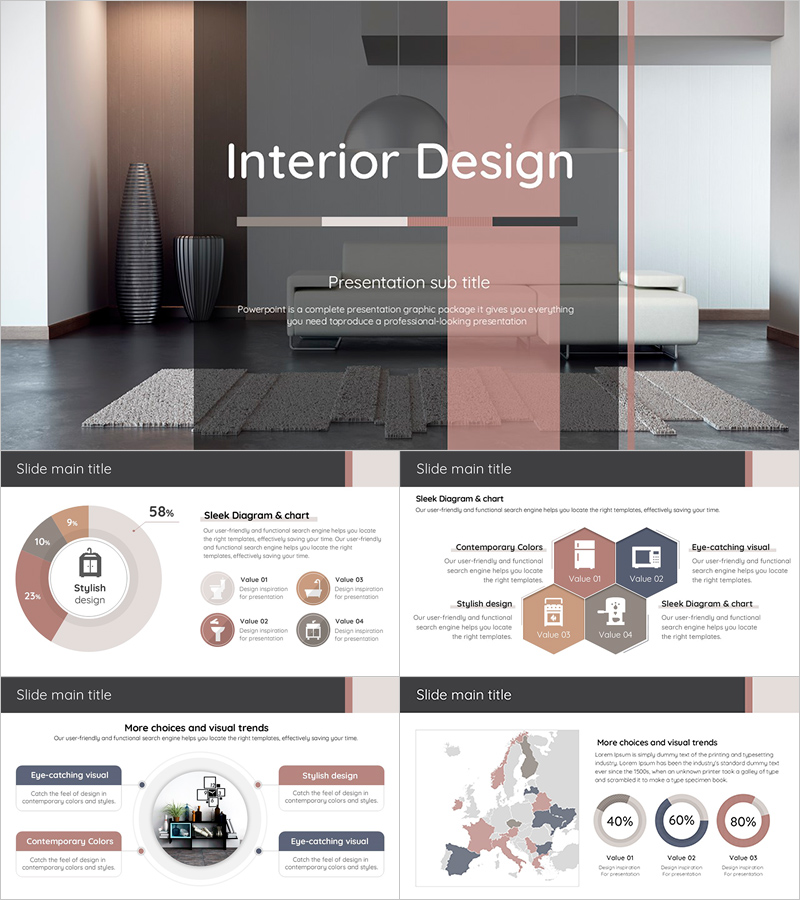 모던 인테리어 프레젠테이션 템플릿 – 세련된 디자인과 효과적인 정보 전달