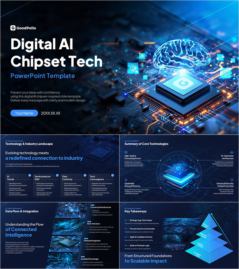 디지털 AI 칩셋 테크 프레젠테이션 템플릿 – 현대적이고 기술적인 디자인