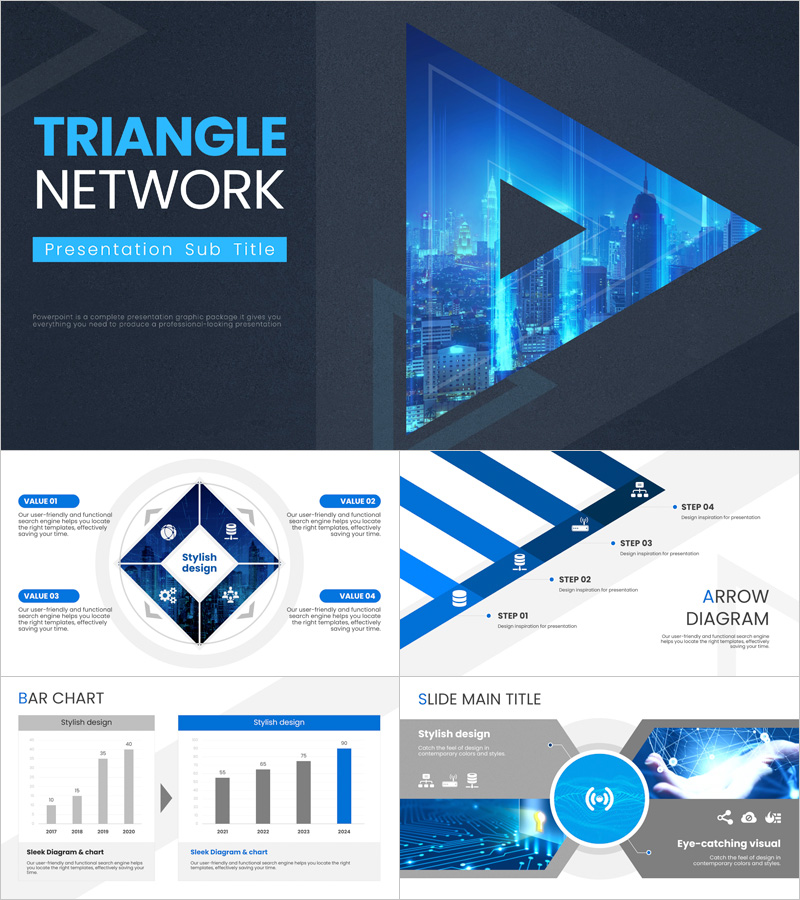 삼각형 네트워크 프레젠테이션 템플릿 – 세련된 IT 디자인