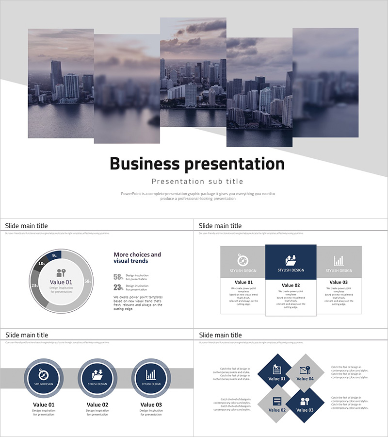비즈니스 프레젠테이션 템플릿 – 도시적인 스타일의 와이드 슬라이드