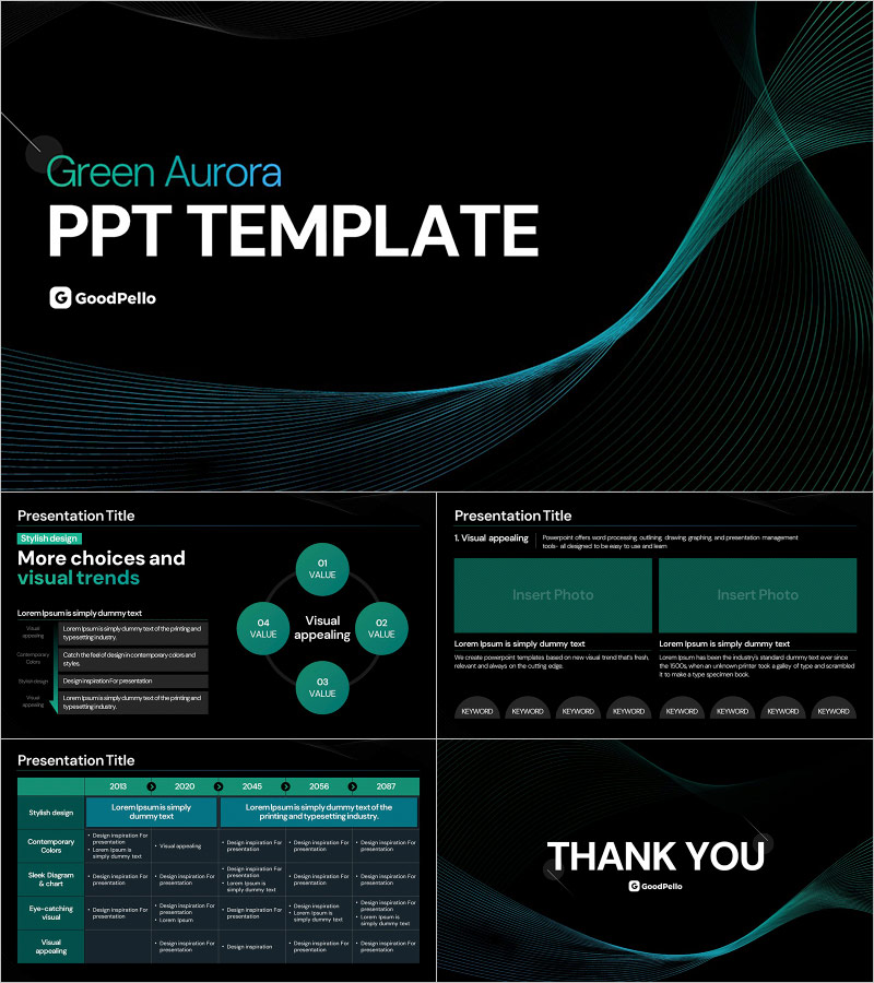 세련된 그린 오로라 무료 PPT 템플릿