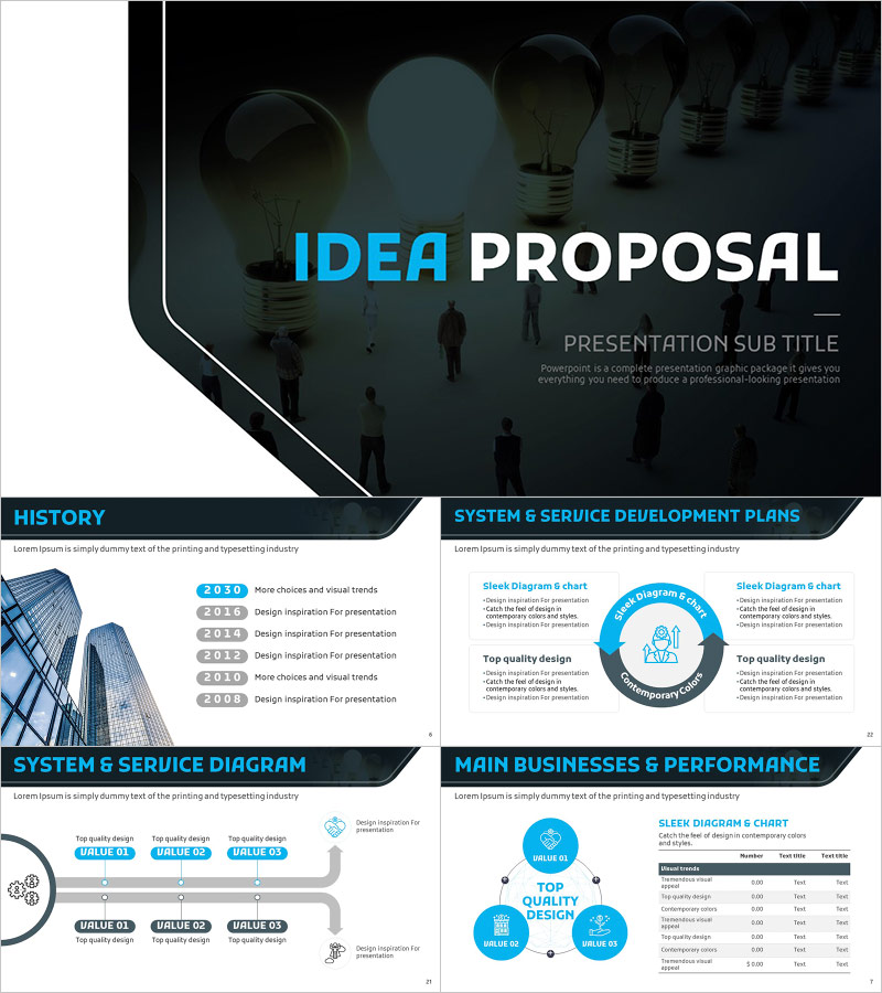아이디어 제안서 PPT 템플릿 – 심플한 구성으로 아이디어 전달