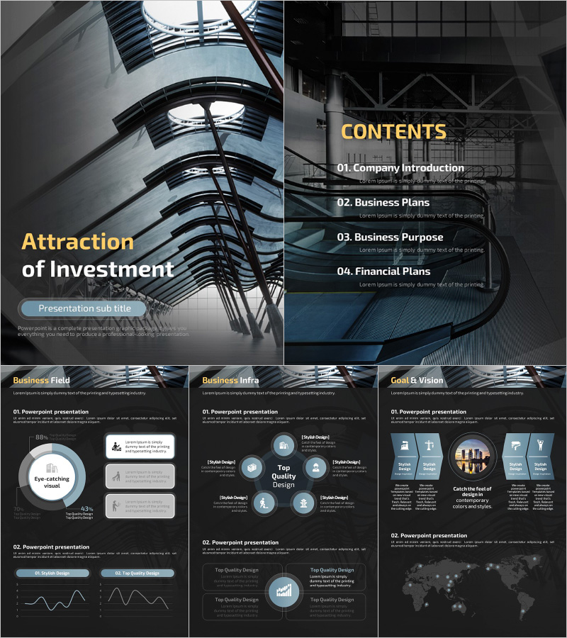 건축 투자유치 PPT 템플릿 – 세련된 디자인의 세로형 구성