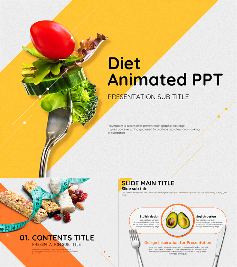 다이어트 음식 애니메이션 PPT – 시각적인 즐거움을 더한 슬라이드 디자인