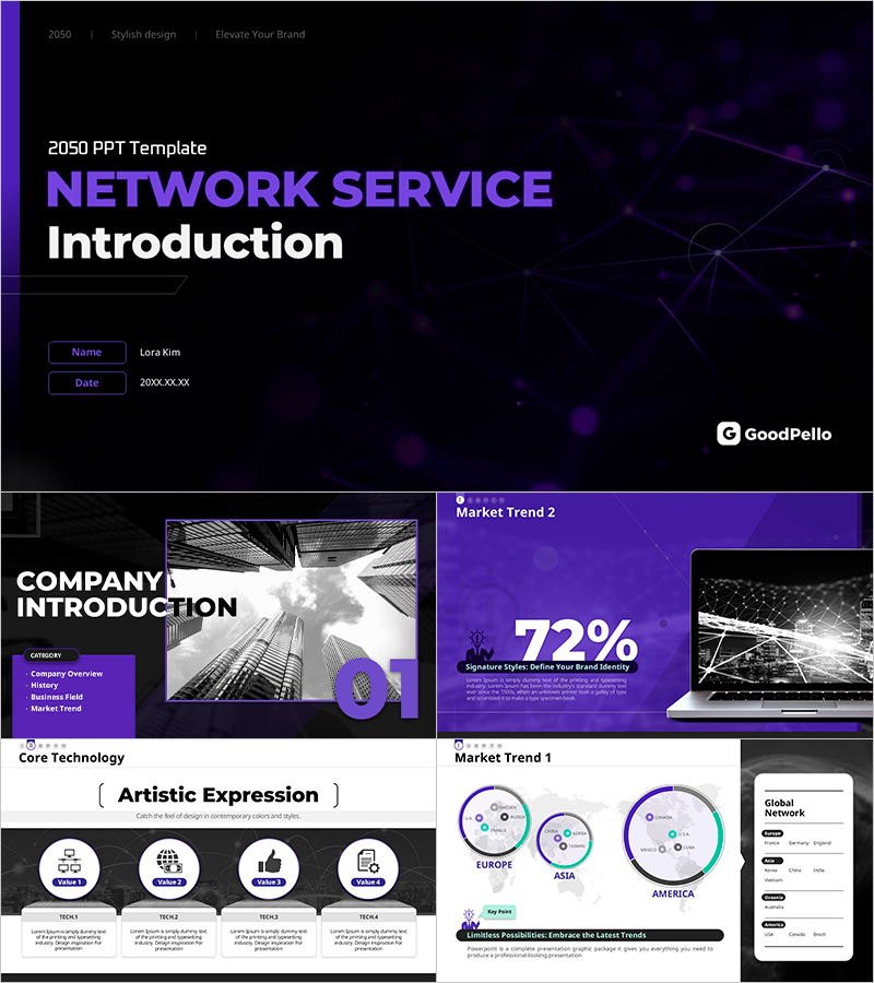 Introduction to System Graphics Services PowerPoint Template – Modern Design in Purple and Green