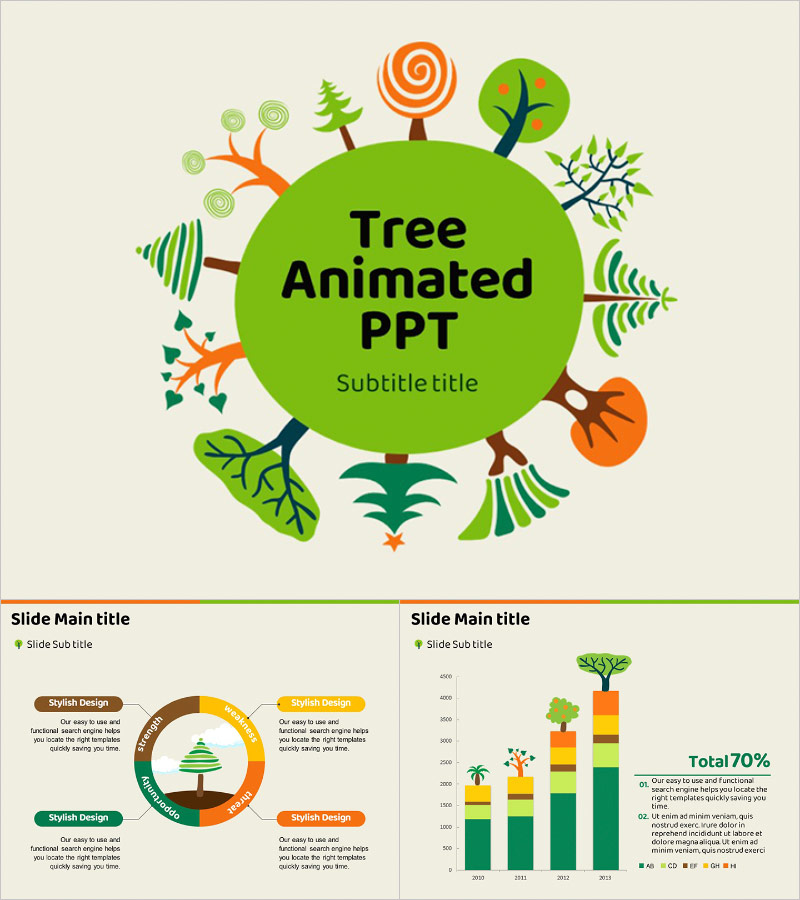나무 일러스트 애니메이션 PPT 템플릿 – 자연에서 얻은 영감을 디자인에 담다