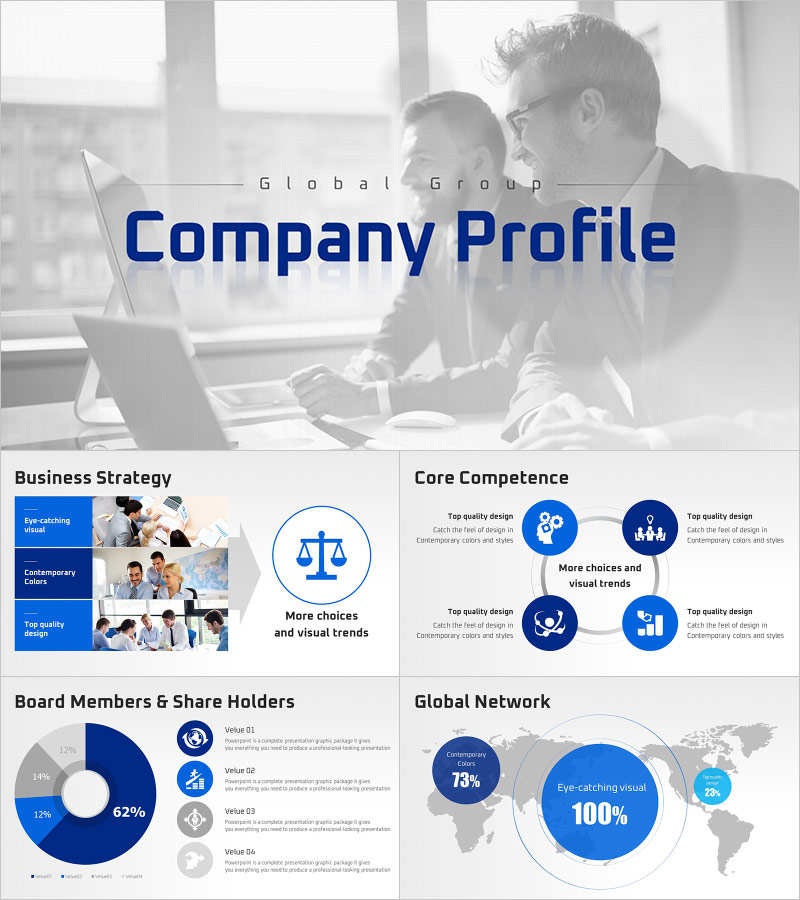 Global Group Company Profile Template – Trustworthy Presentation with Modern Design