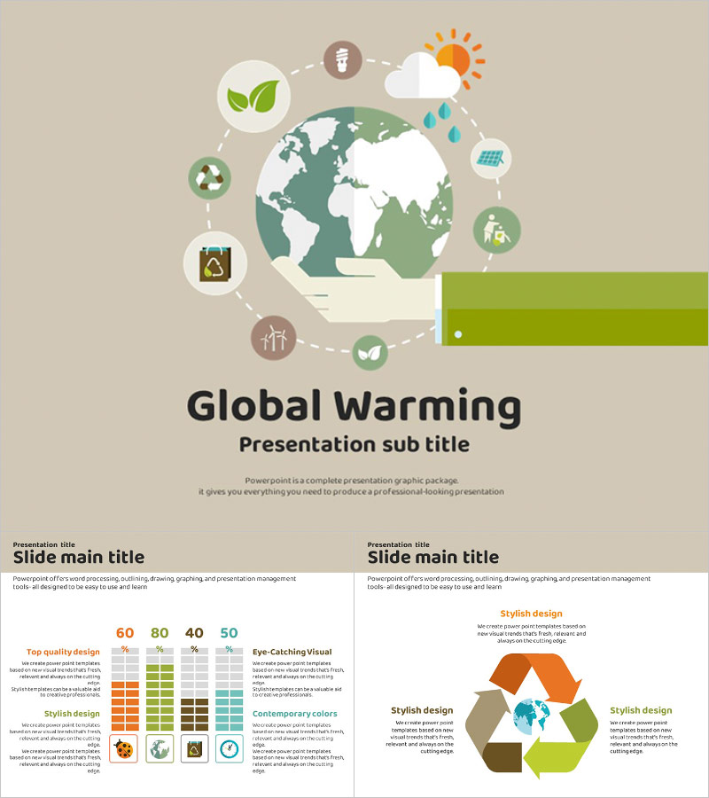 지구온난화 애니메이션 PPT 템플릿 – 동적 효과로 시선을 끌다