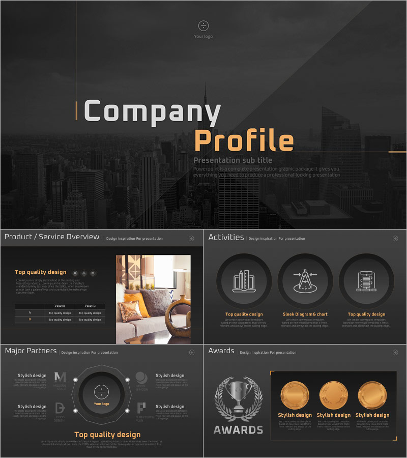 골드 포인트 회사소개서 PPT 템플릿 – 세련된 디자인과 전문성