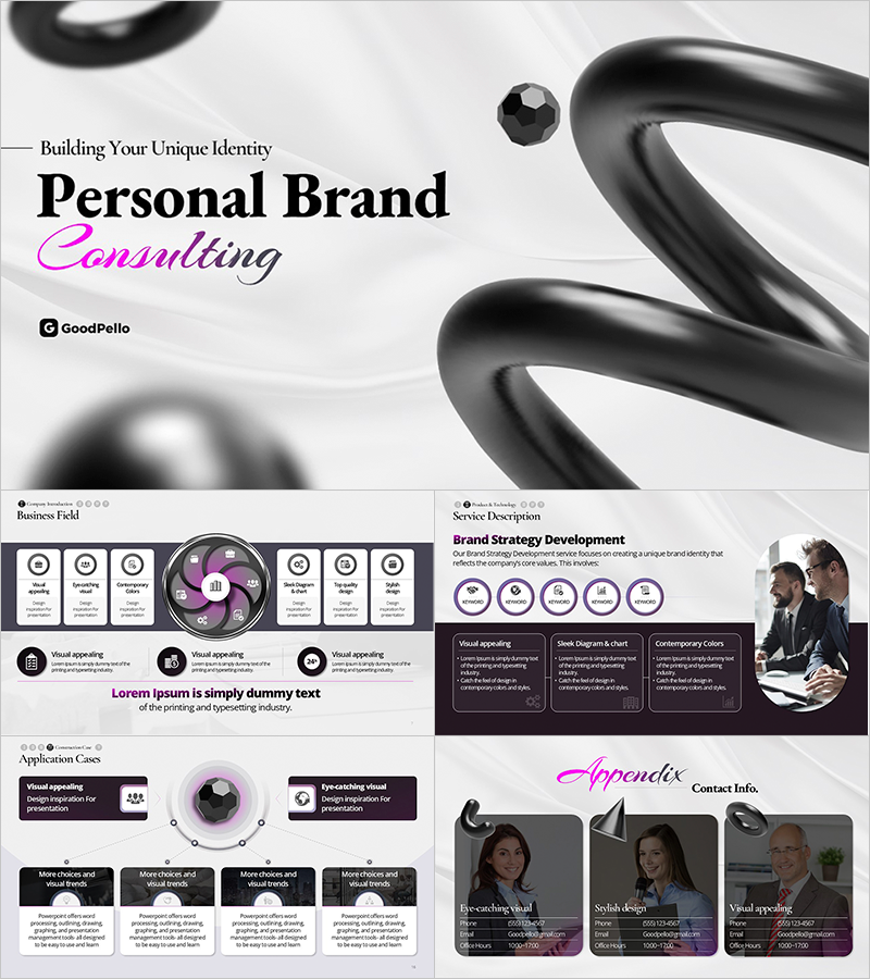 3D 플로팅 퍼스널 브랜딩 서비스 소개서 PPT 템플릿 - 현대적이고 매력적인 디자인