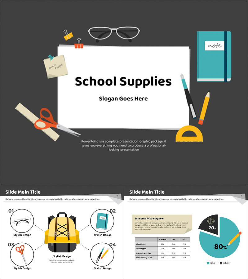 일러스트 학용품 애니메이션 PPT 템플릿 – 동적 디자인으로 시선을 끌다