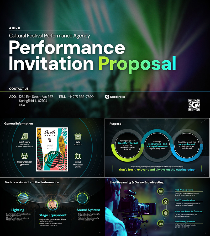 Cultural Festival Planning Company Performance Team Proposal Template - Sleek Design for Effective Communication