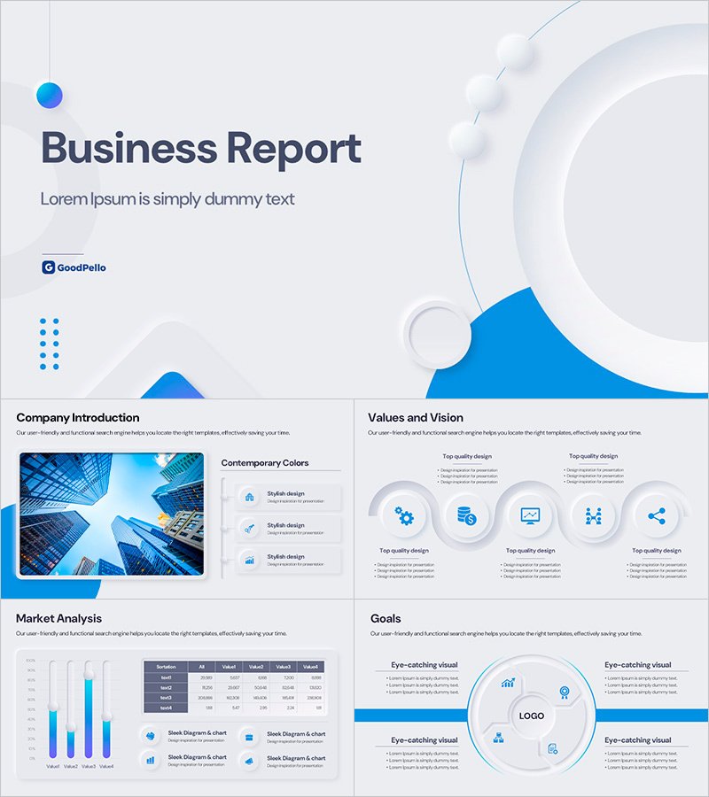 Neumorphism Business Report PowerPoint Template – Stylish Design and Practical Layout